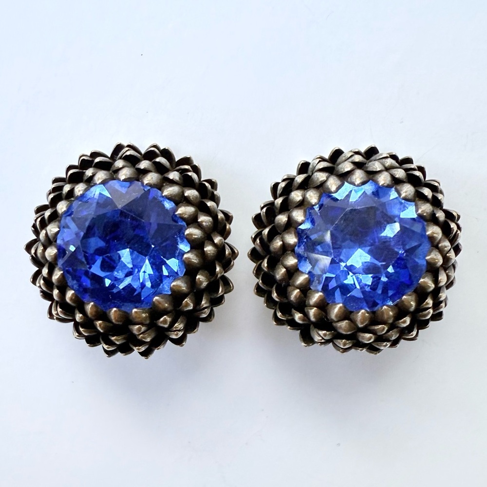 Vintage Countess Cis Zoltowska French Couture Chrysanthemum Rhinestone Earrings